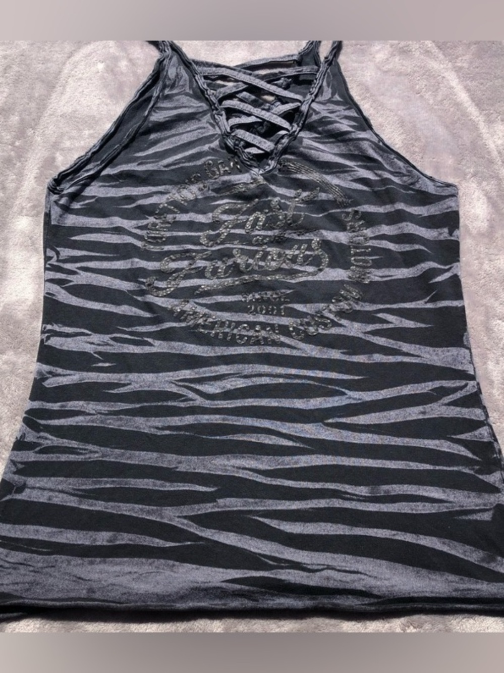 aerie Black and Gray Zebra Print Crisscross Tank
